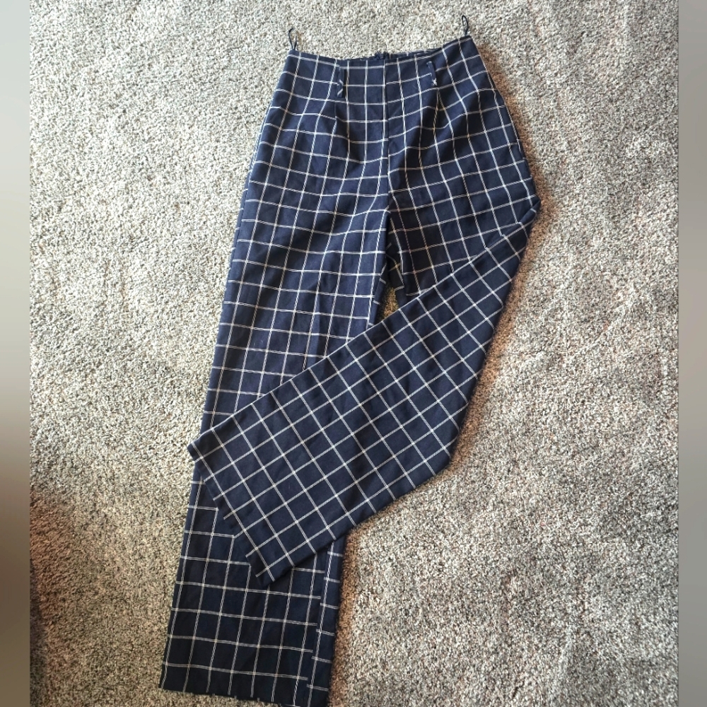 Miss Avenue Navy Checkered Dress Pants